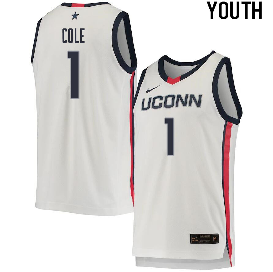 2021 Youth #1 R.J. Cole Uconn Huskies College Basketball Jerseys Sale-White